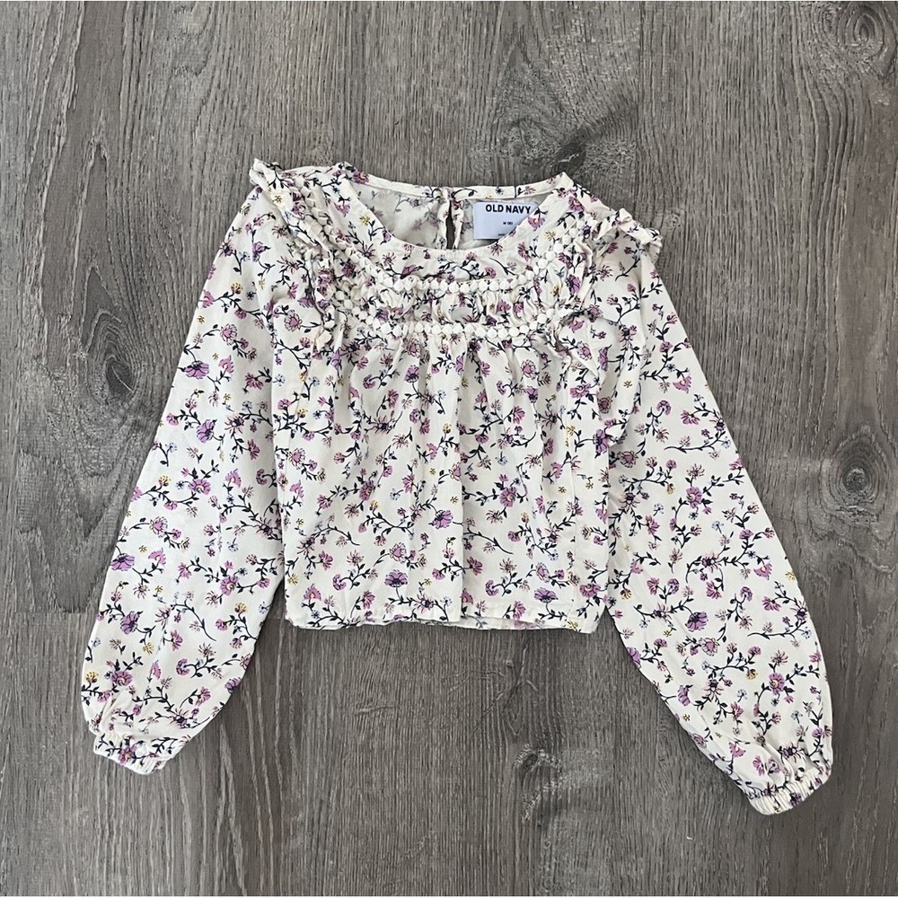 Old Navy Girls M(8) Floral Ruffle Smocked Blouse Top‎ Long Sleeve Boho Pink Purp
